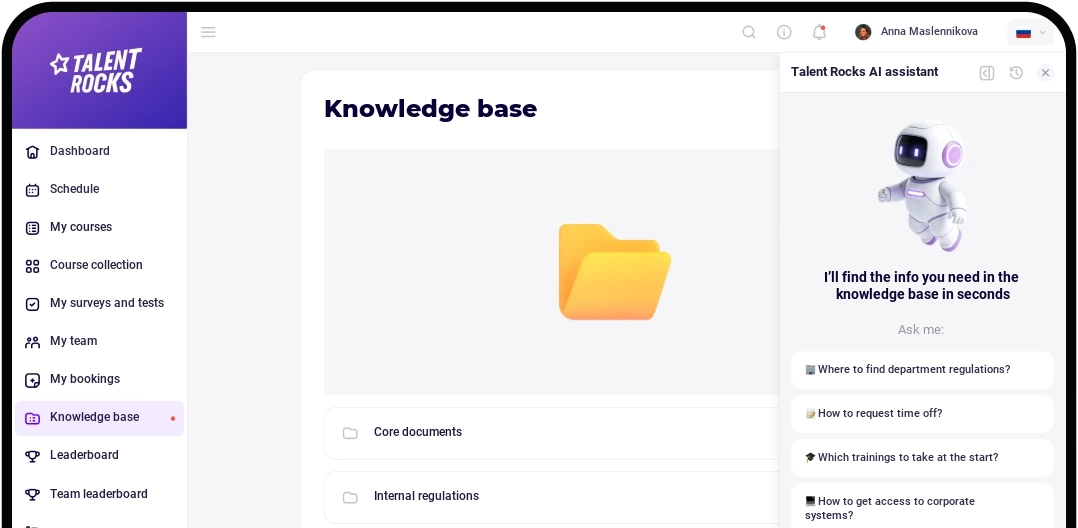 Corporate knowledge base with an AI assistant