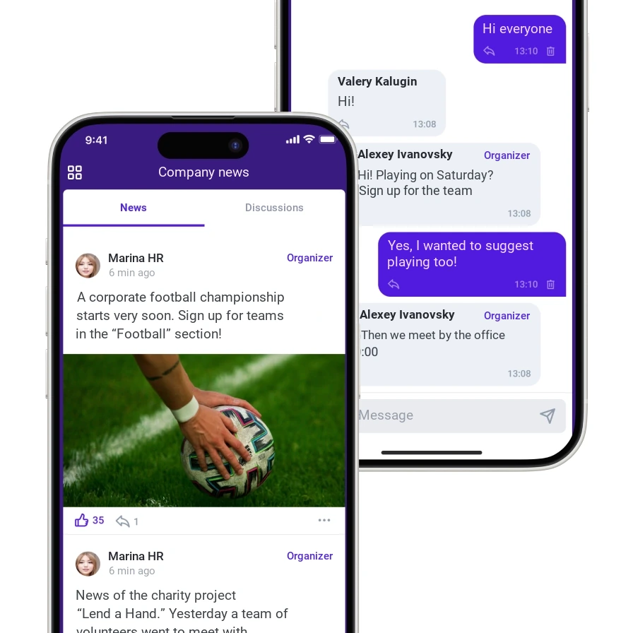 News, messenger, surveys and employee groups